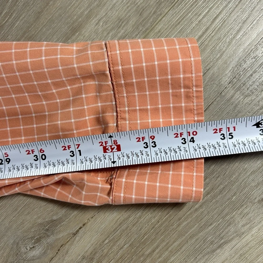 LL Bean Mens Large Orange Check Wrinkle Free Traditional‎ Fit Button Down